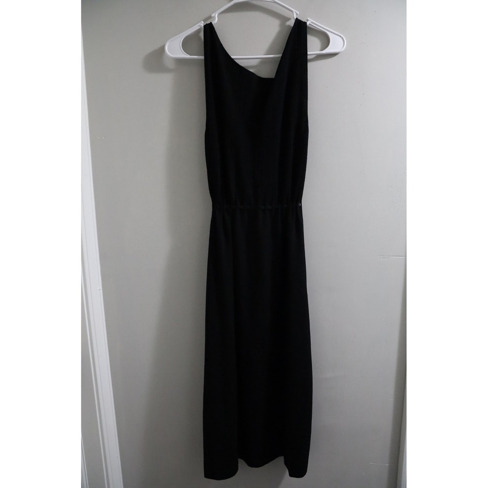 Vintage Ann Taylor Black Sleeveless Maxi Dress Drawstring‎ Waist Knit M - Picture 5 of 6